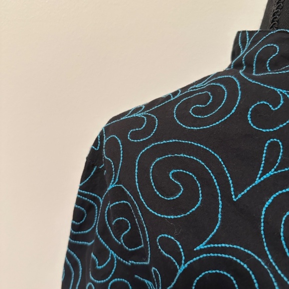 *FOXCROFT* Black x Blue Swirl Fitted Cotton Button Down Size 16 - Picture 3 of 7